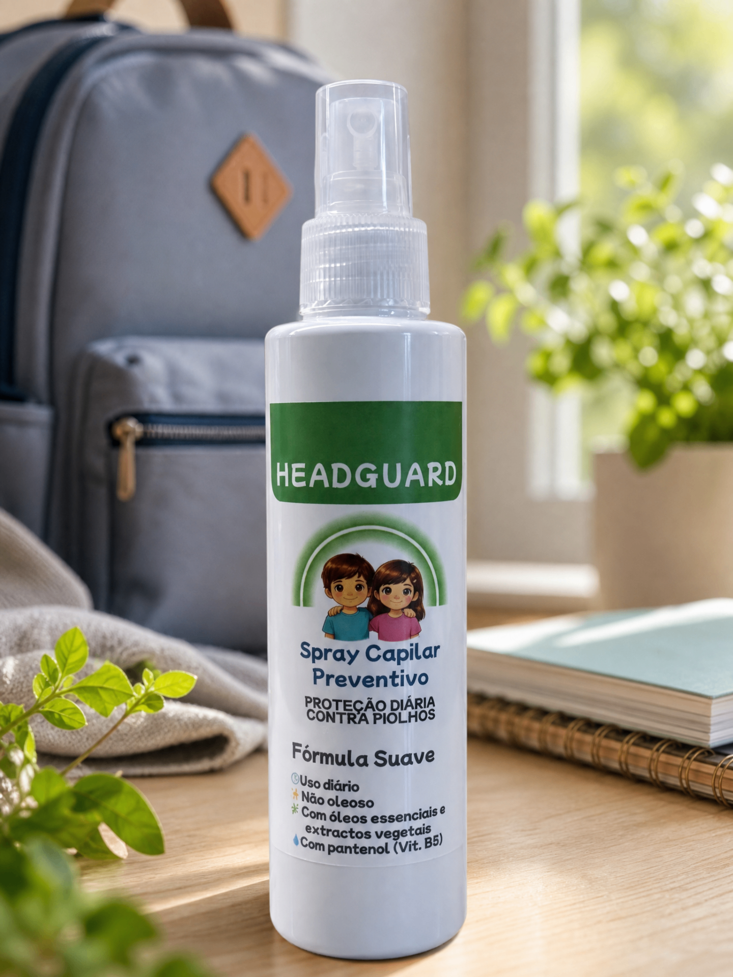 HeadGuard junto a uma mochila escolar